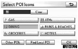 Touch the desired Point of Interest category to display POI location symbols