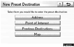 5. Enter the location in the same way as for a destination search.