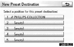 6. Touch a position for this preset destination.