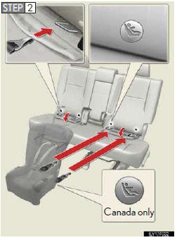 Flip the cover (vehicles with third seats), and latch the hooks of lower straps