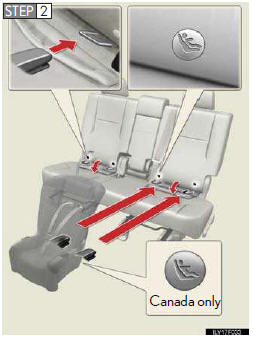 Flip the cover (vehicles with third seats), and latch the buckles onto the LATCH