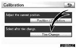 To perform a distance calibration procedure, touch “Tire Change” on the “Calibration”