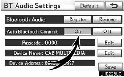 Touch “On” for “Auto Bluetooth Connect” to activate the automatic connection
