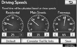 •  To set the default speeds, touch