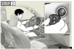 Touch the Lexus emblem side of the electronic key to the “ENGINE START STOP”