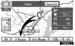 1. To select the desired route from 3 routes, touch “3 Routes”.