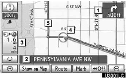 1.Distance to the next turn and the arrow indicating turning direction