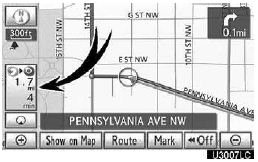 When the vehicle is on the guidance route, the distance and the estimated travel/arrival