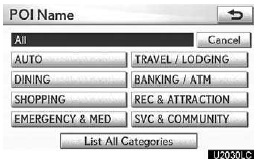 If the desired POI category is on the screen, touch the name to display a detailed