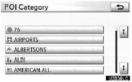 Touch the desired POI category from the list.