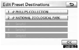 5. Touch the button of the desired preset destination.