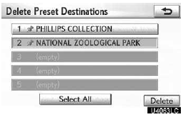 5. Touch the preset destination for deletion.