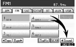 2. Touch “Sound” to display the sound adjustment screen.