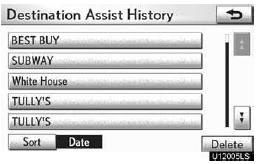 1. Touch “Delete” on the “Destination Assist History” screen.