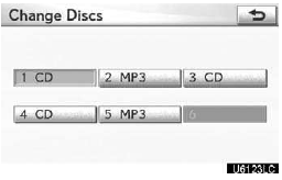 The numbers of the trays where the disc is not set are dimmed.