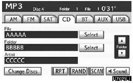 Touch “CD” tab, then touch “Change Discs”. Choose an MP3/WMA disc number to
