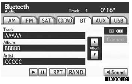 Touch “BT” tab if the Bluetooth audio player is already connected.