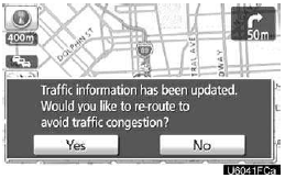 When congestion information about the guidance route has been received, a screen
