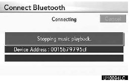 This screen is displayed, and the Bluetooth audio will stop temporarily.