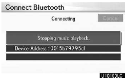 This screen is displayed, and the Bluetooth audio will stop temporarily.