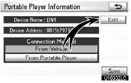 2. Touch “Edit” for “Device Name” on “Portable Player Information” screen.