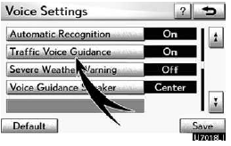 3. Touch “On” of the “Traffic Voice Guidance”.