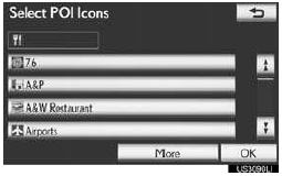 ●Touch the desired POI categories from the