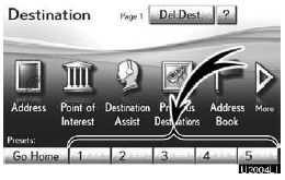 2. Touch any of the preset destination buttons on the “Destination” screen.