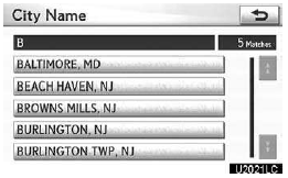 8. Touch the button of the desired city name from the displayed list.